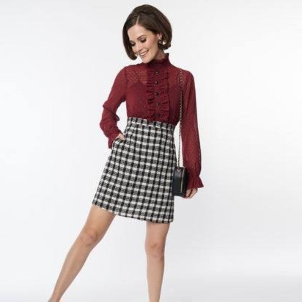 Smak Parlour 1960s Ruffle Neck Empire A-Line Dress Size Large 10/12 New NWT